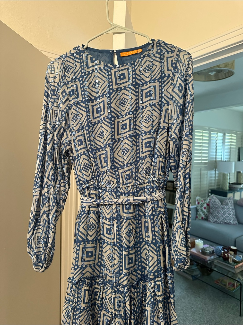 Oliphant Blue and White Geometric Long-Sleeve Dress